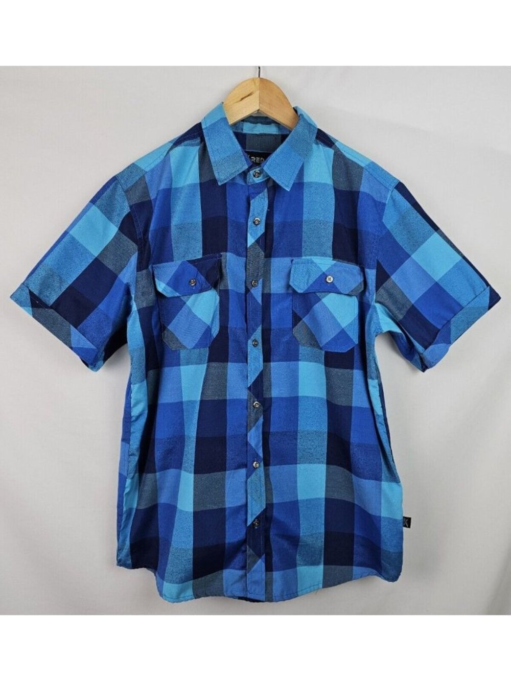 Red Ape RA Men's Shirt Size Large Blue Palid Short Sleeve Button Down Top